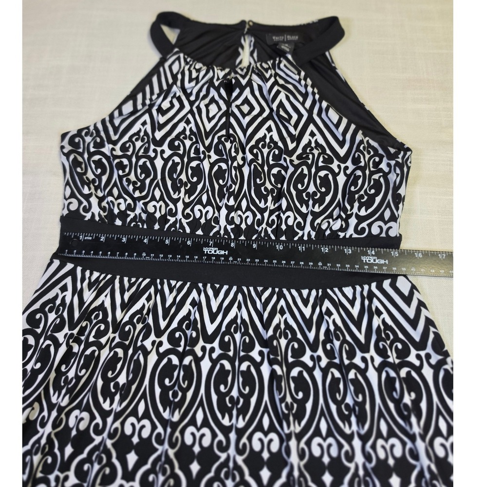 White House Black Market Black White Geometric Damask Halter Maxi Dress Medium - Picture 3 of 9